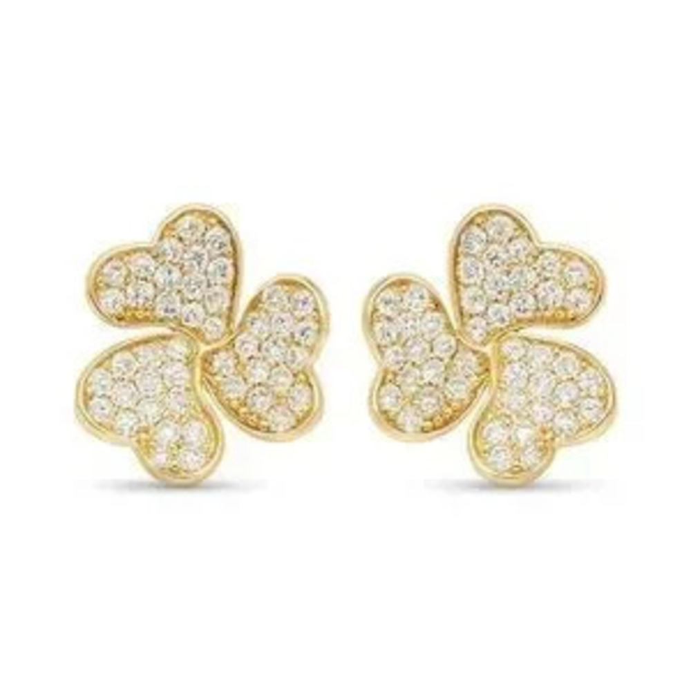 Gold and Clear Zirconia Clover Earrings